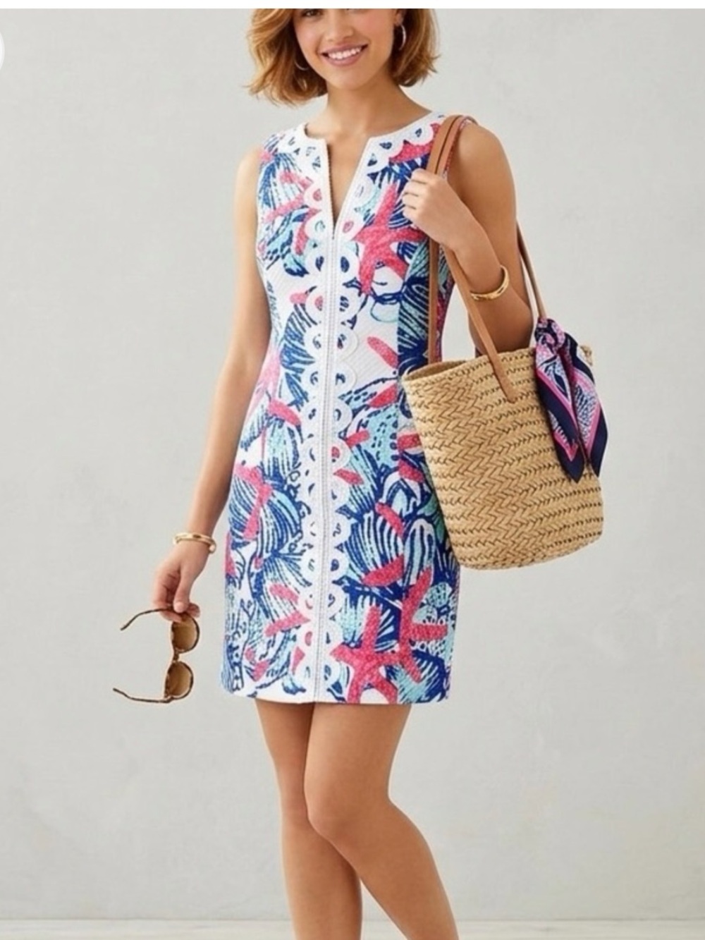 Lilly Pulitzer Blue, Pink & White Seashell Print Sleeveless Dress